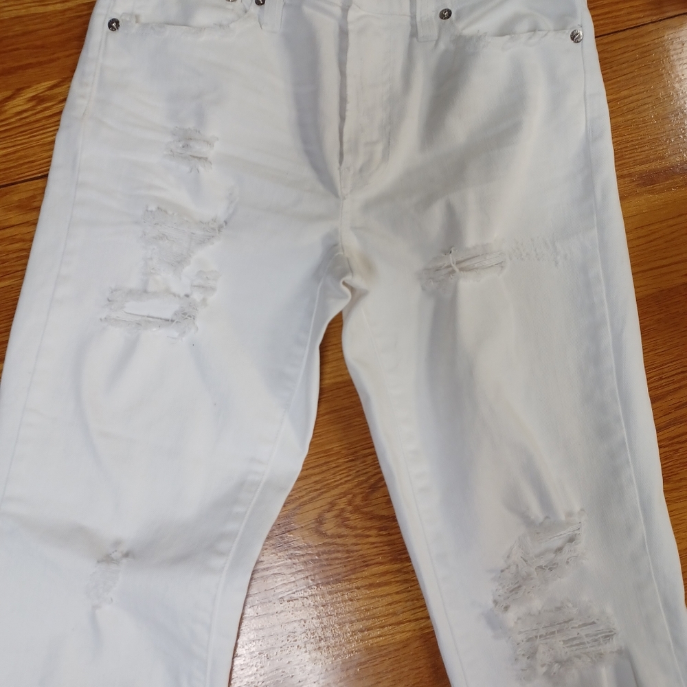 J. Crew vintage crop white denim jeans size 25 mid rise straight leg destroyed